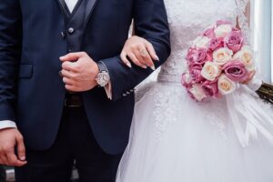 A couple at their wedding