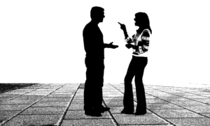 Illustration of silhouetted couple arguing