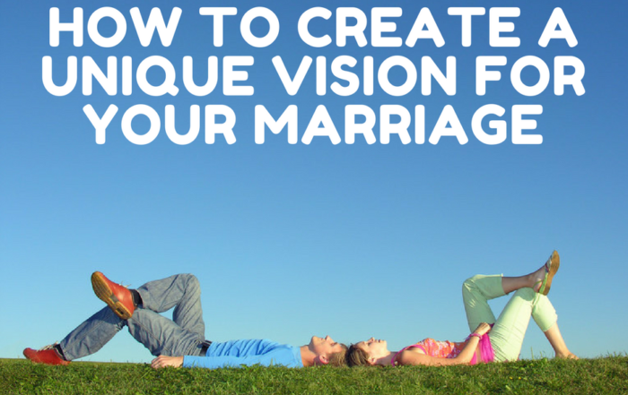 Couple laying in grassy field with caption How to Create a Unique Vision for Your Marriage