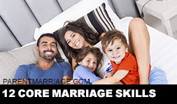 Happy family with caption 12 Core Marriage Skills