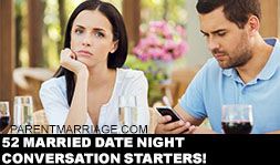 Unhappy couple with caption 52 married date night conversation starters