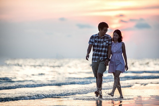 Guidance For Couples: Two happy couple are walking on riverside. 