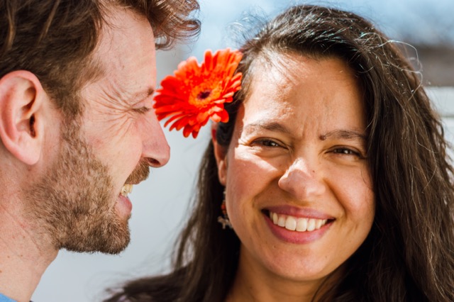 latin marriage couple in love at home, smiling, enjoying the day.